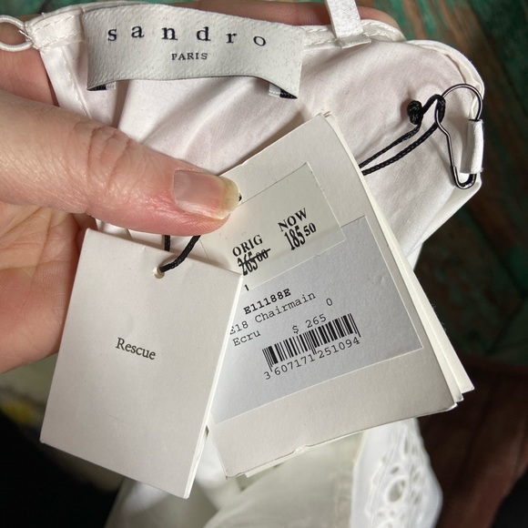 NWT Sandro Chairman Eyelet Lace-Inset Cotton Top - Picture 9 of 10